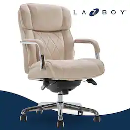 La-Z-Boy - Ergonomic Big and Tall Office Chair with Lumbar Support & Padded Arms Leather Adjustable Reclining Computer Chair - Cream