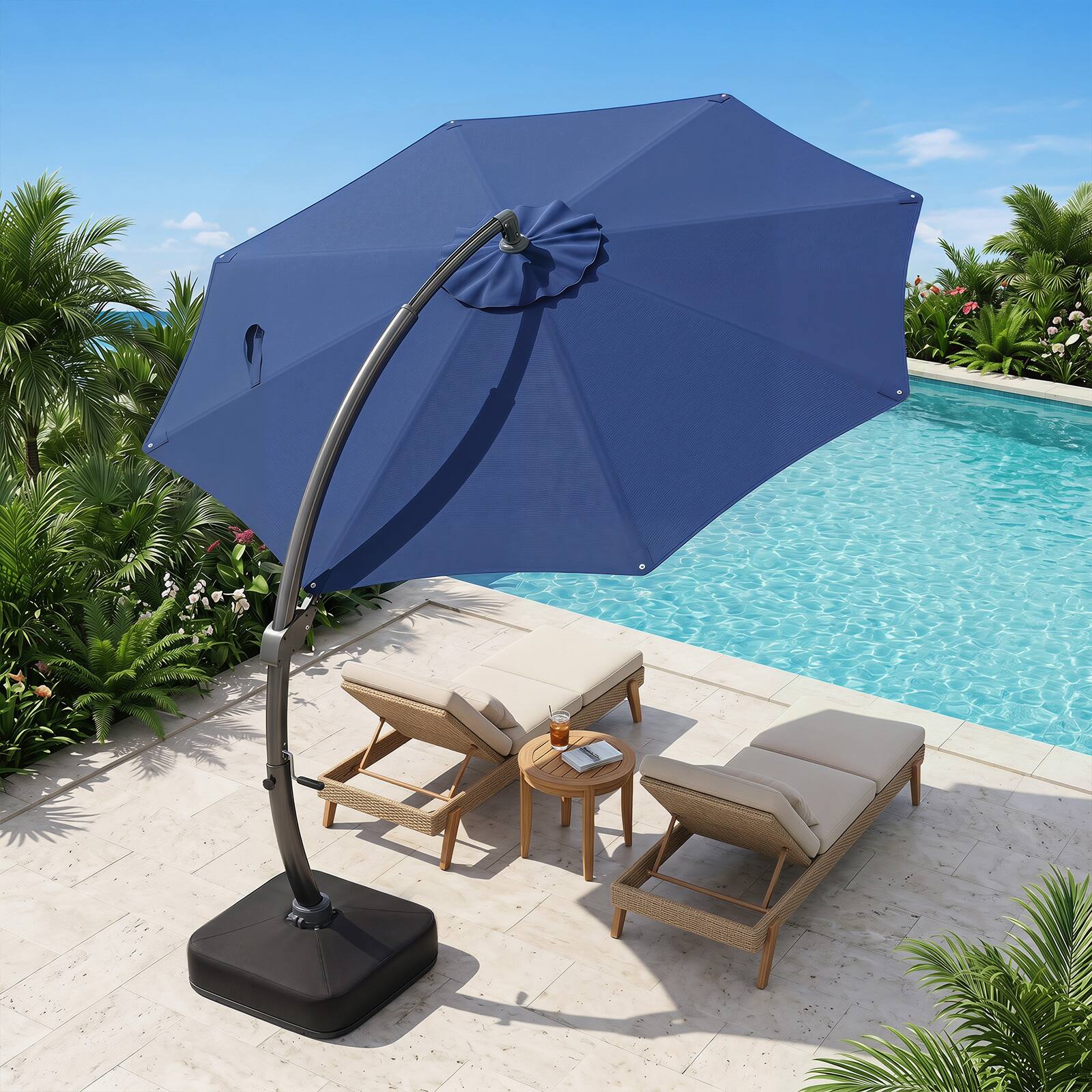 Alt View 3. Costway - Costway 11 FT Cantilever Patio Umbrella with Base, 360° Rotation & Tilt Adjustment for Yard - Navy.