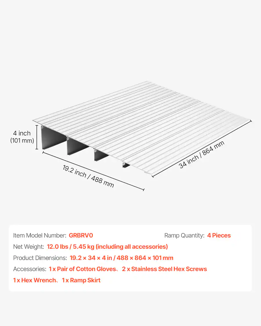 Ramp 4 Inch Rise Railing VEVOR Door Threshold Ramp, 4 inch Rise, Aluminum Alloy Threshold Ramp ...