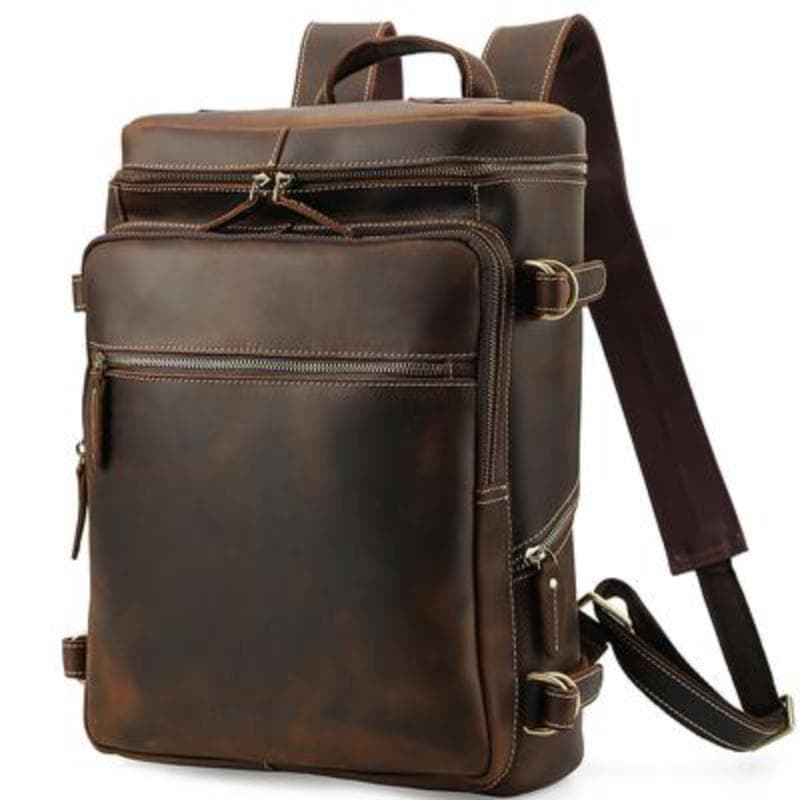 Front. Steel Horse Leather - The Raoul Backpack | Handmade Vintage Leather Backpack - Dark Brown.