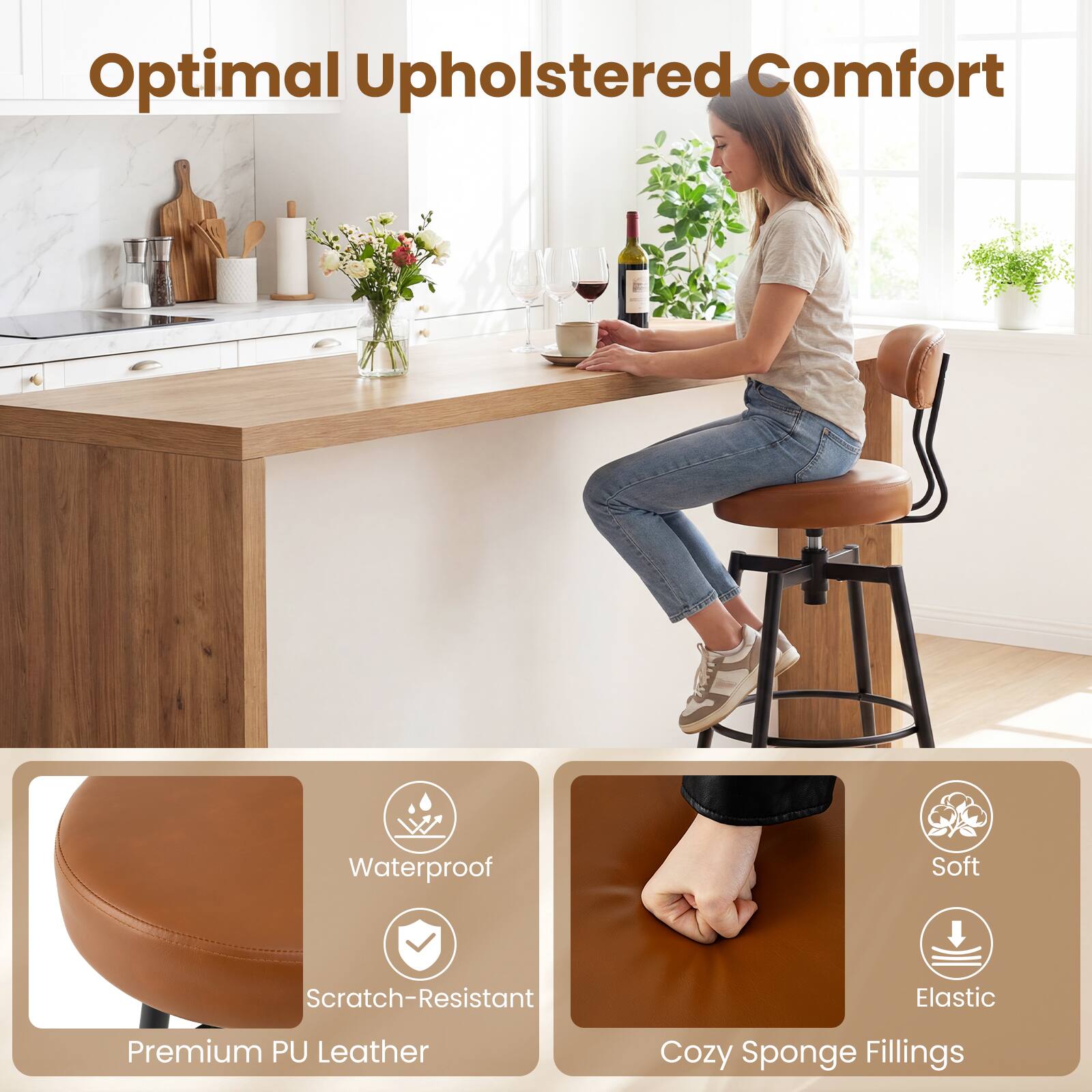 Optimal Upholstered Comfort

Waterproof  
Scratch-Resistant  
Premium PU Leather

Soft  
Elastic  
Cozy Sponge Fillings