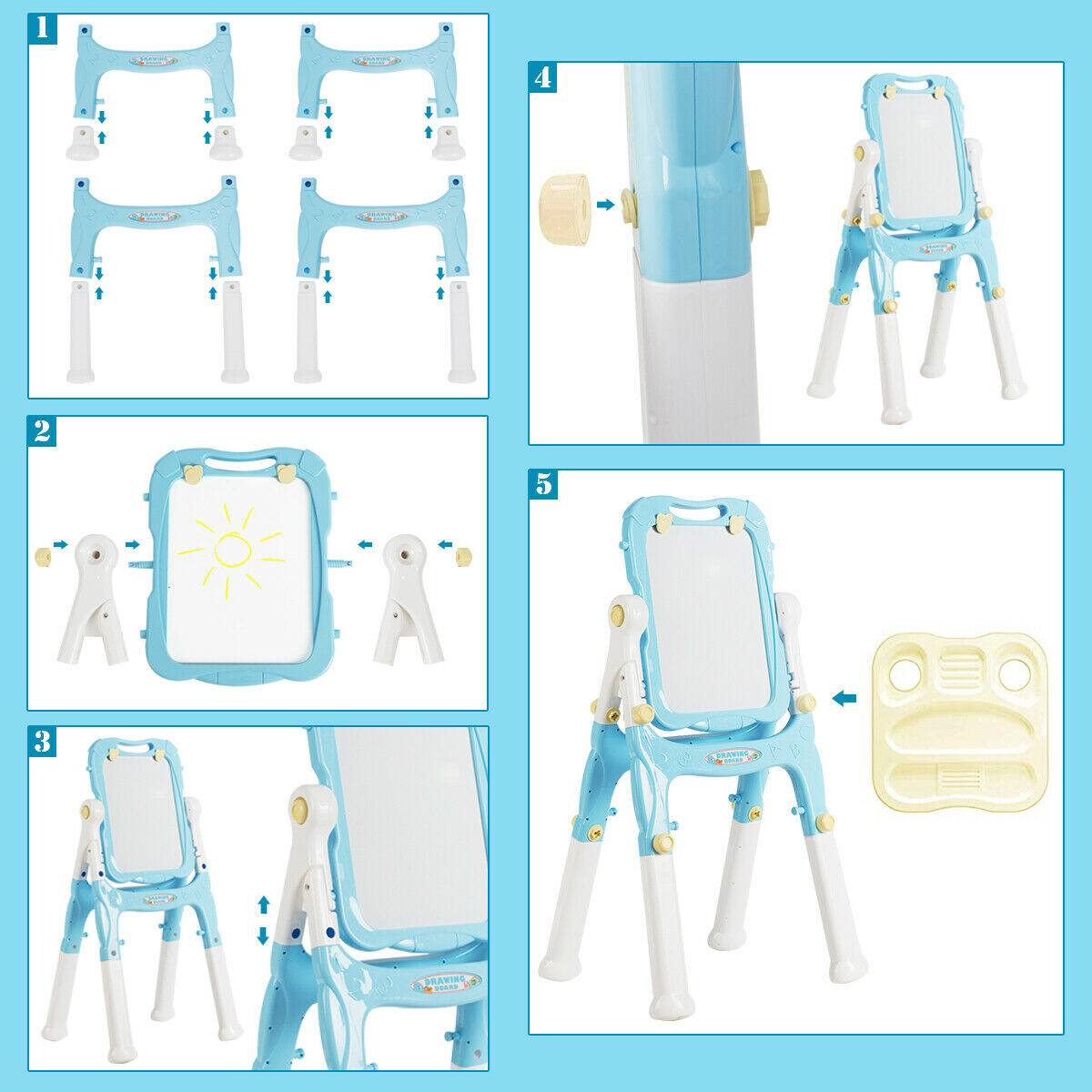 Alt View 9. Gymax - Gymax Kids Easel for Two Adjustable Height Double Sided Art Easel Blue - Blue,White.