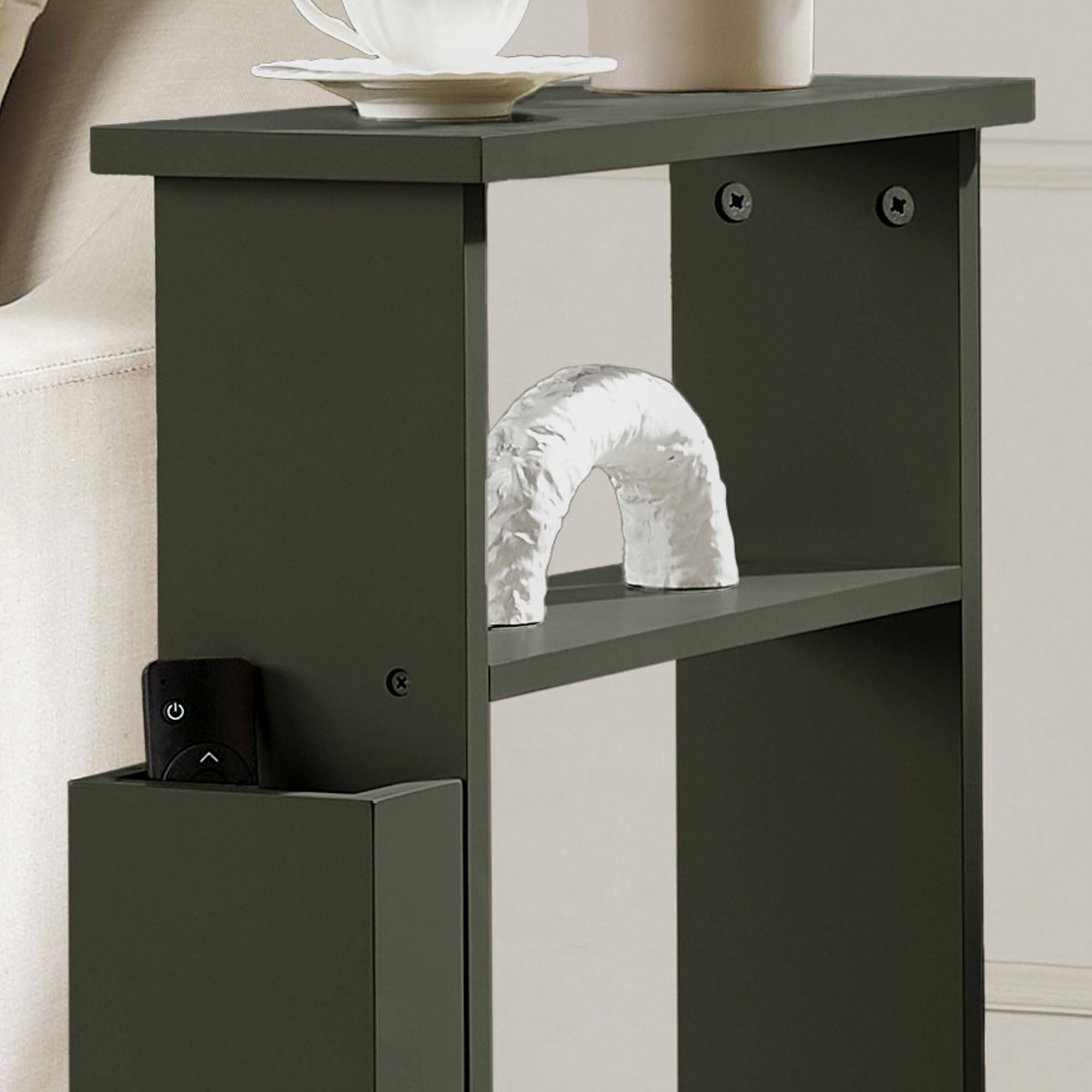 Back. Kings Brand Furniture - Kings Brand Furniture Zeke Narrow Side Table with Storage Shelf - Caviar.