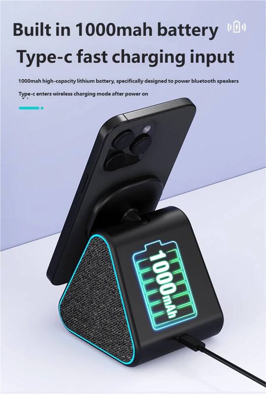 Alt View 4. RISOKEYS - 15W Wireless Fast Charger - Magsafe Wireless Charger, Bluetooth Speaker, Phone Stand, Charging Ambient Light - Black.