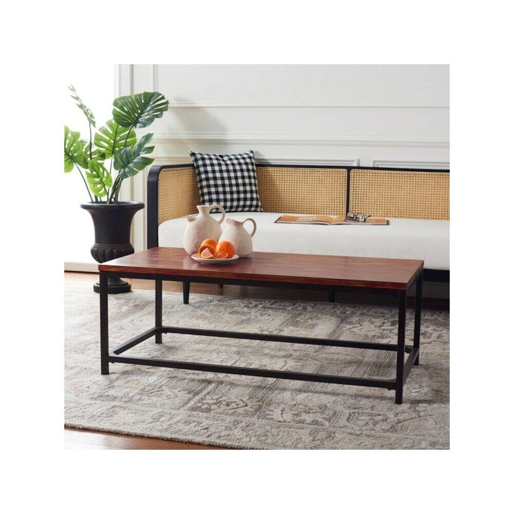 Angle. Safavieh - Alec Coffee Table, Distressed Maroon - Brown.