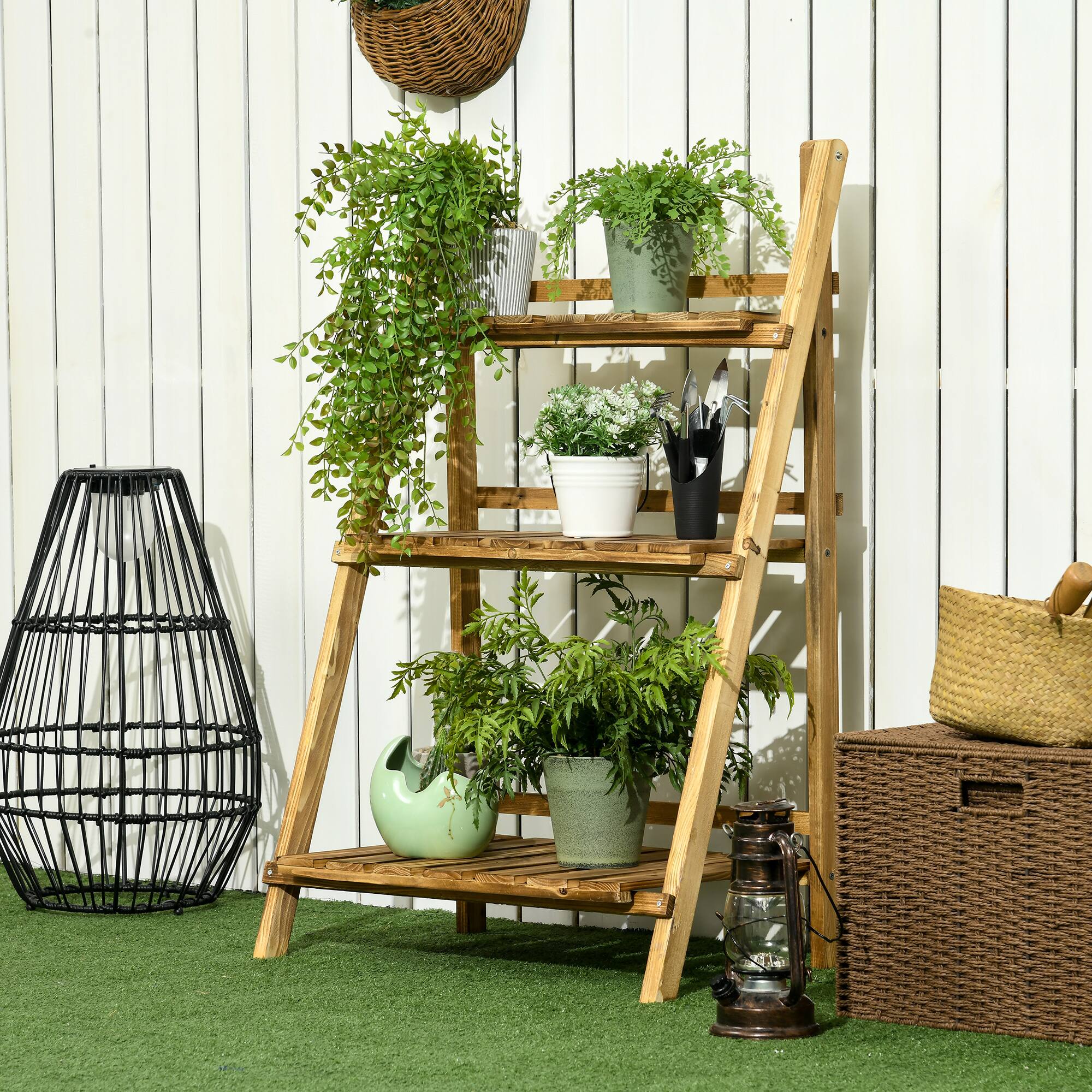 Alt View 1. Outsunny - Wooden Plant Stand - Natural Wood.