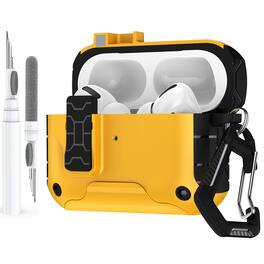 Dteck - Case for Airpods Pro 2nd Gen (2022) with Magnetic Lock,Phone Stand & Carabiner,Shockproof Earbuds Cover with Cleaner Kit - Yellow