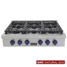 Kucht - Professional 36 in. Natural Gas Range Top with Sealed Burners in Stainless Steel with Royal Blue Knobs - Royal Blue