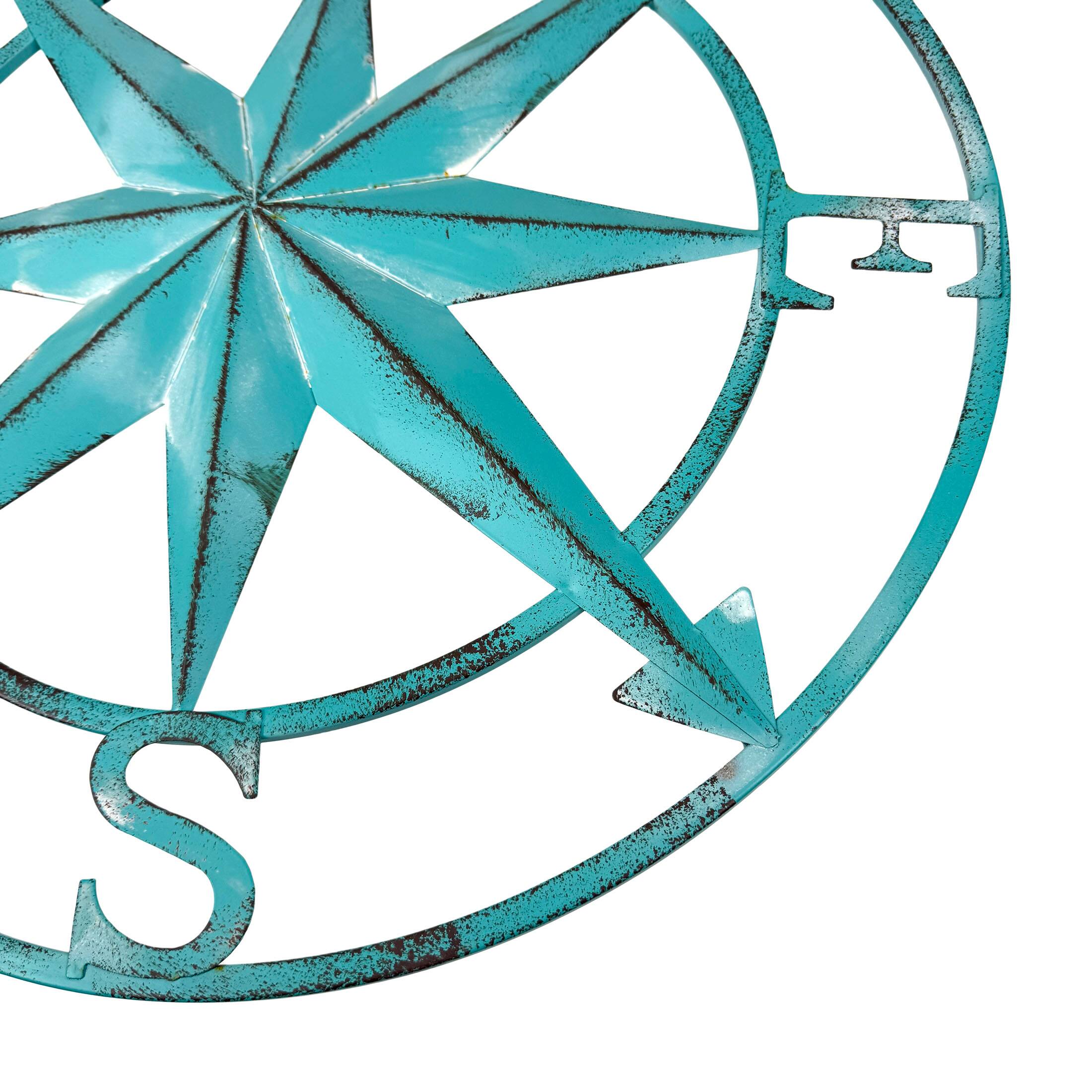 Alt View 8. Zeckos - Aqua Metal Compass Rose Wall Decor 20.25 inch Coastal Nautical Beach Art - Aqua.
