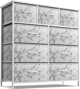 Sorbus - 9 Drawers Dresser - Furniture Storage for Bedroom, Closet, and More - Steel Frame, Wood Top, Fabric Bins - Marble white