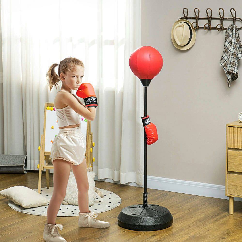 Front. Resenkos - Kids Punching Bag Set with Stand and Boxing Gloves for Ages 5-10 - Red - Red.