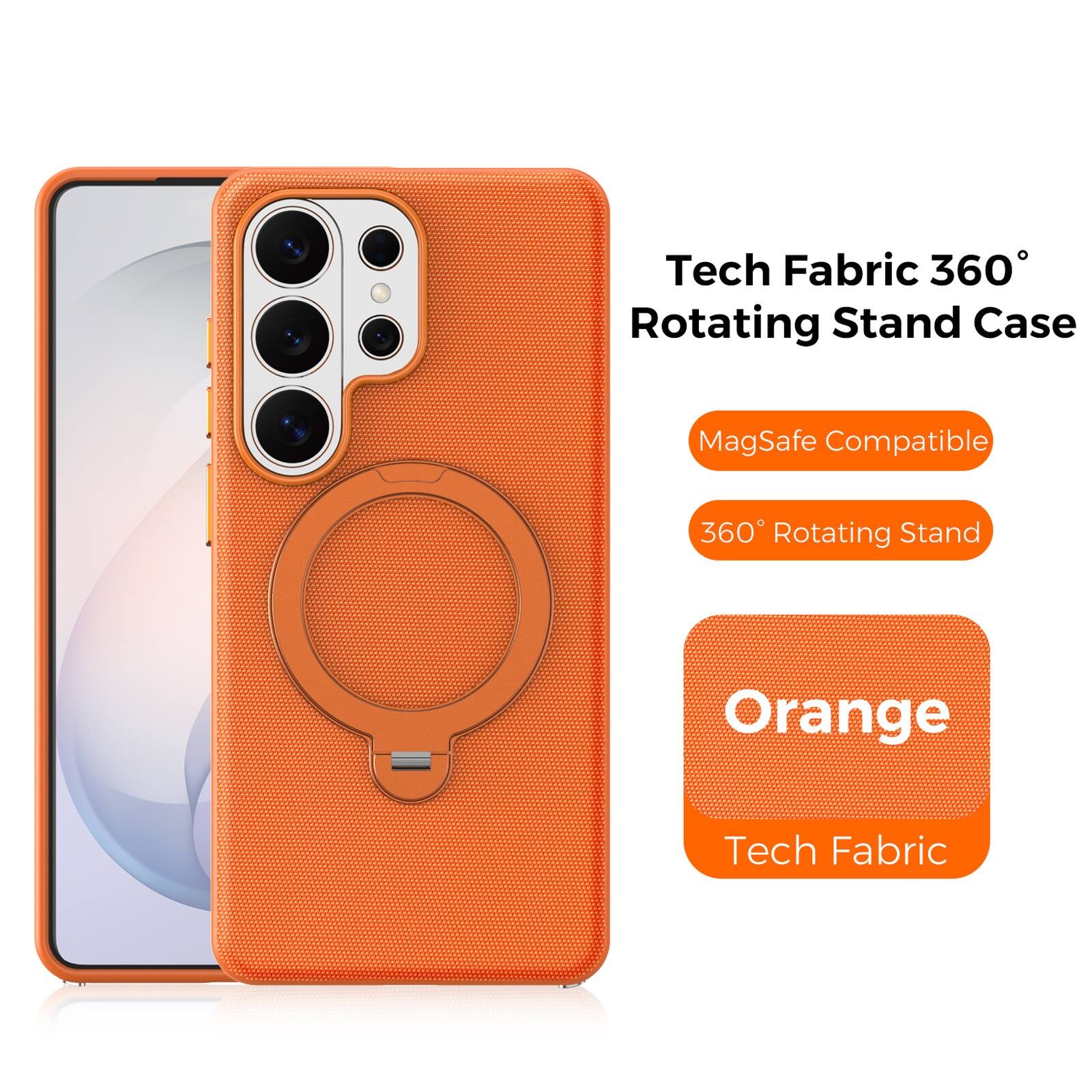 Tech Fabric 360° Rotating Stand Case  
MagSafe Compatible  
360° Rotating Stand  
Orange  
Tech Fabric