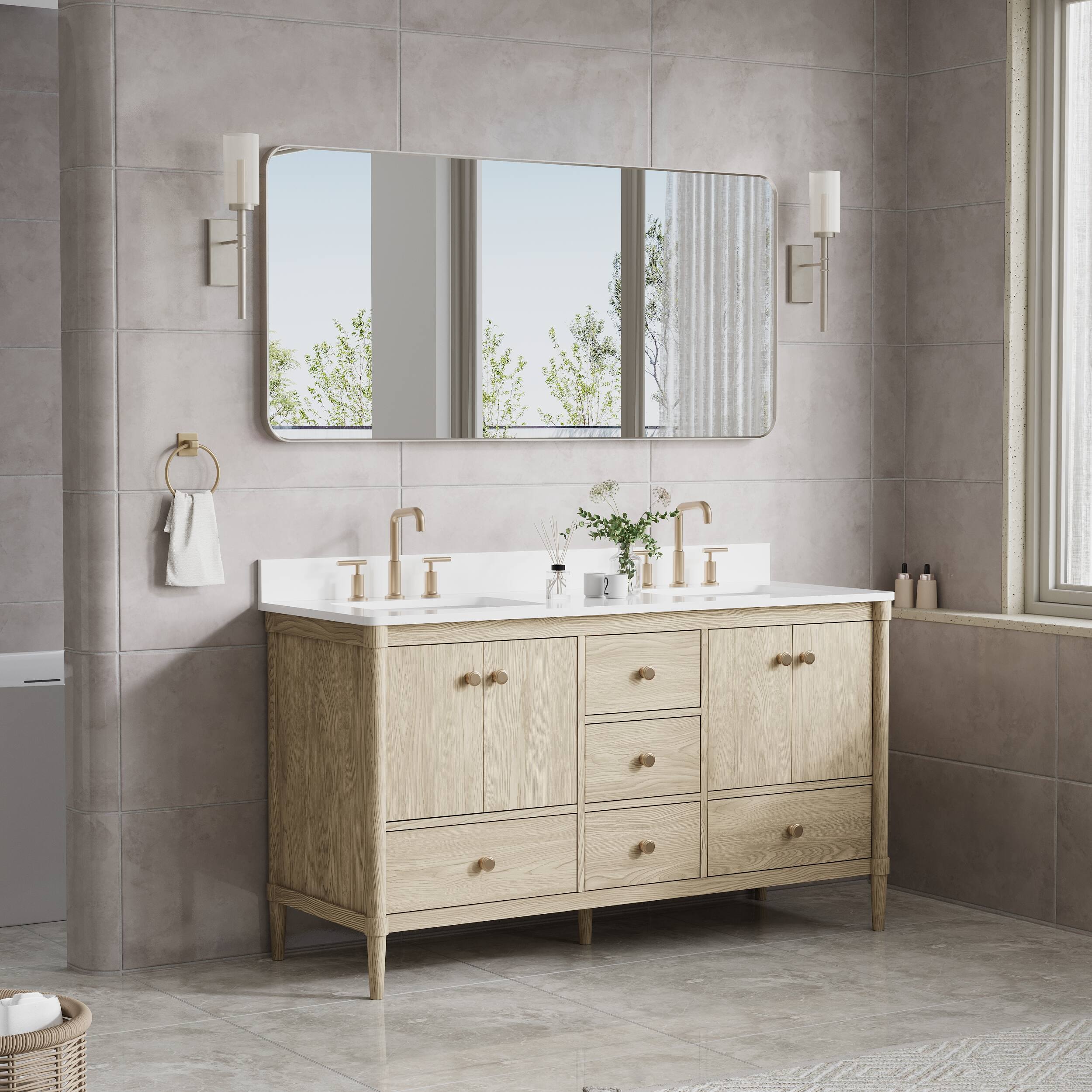 Alt View 2. WELLFOR - 60 in. W x 28 in. H Rectangular Aluminum Framed Wall Bathroom Vanity Mirror Large Decorative Mirror - Brushed Nickel.