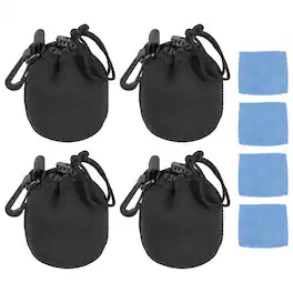 Unique Bargains - 4pcs Lens Pouch, 3"x4" Drawstring Plush Neoprene Case for DSLR Gear - Black