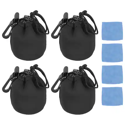 Front. Unique Bargains - 4pcs Lens Pouch, 3"x4" Drawstring Plush Neoprene Case for DSLR Gear - Black.