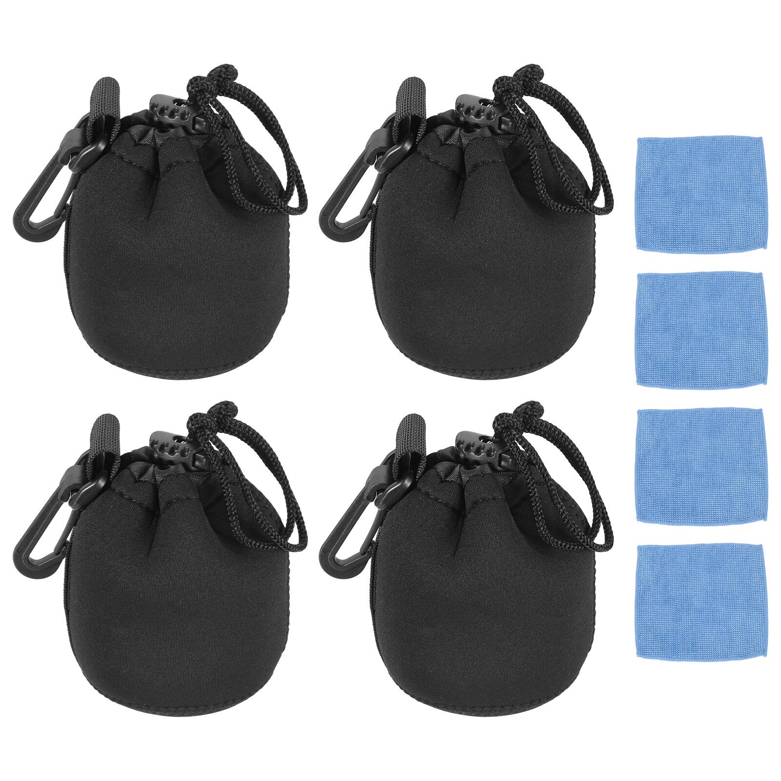 Front. Unique Bargains - 4pcs Lens Pouch, 3"x4" Drawstring Plush Neoprene Case for DSLR Gear - Black.