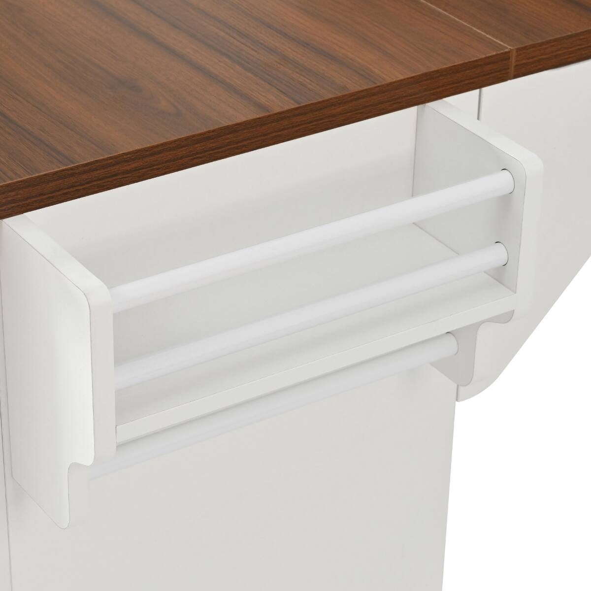 Alt View 1. Loheer - Loheer 52-Inch White Kitchen Island with Drop Leaf, Walnut Top, Rolling Kitchen Island with Storage and Power Outlet - White.