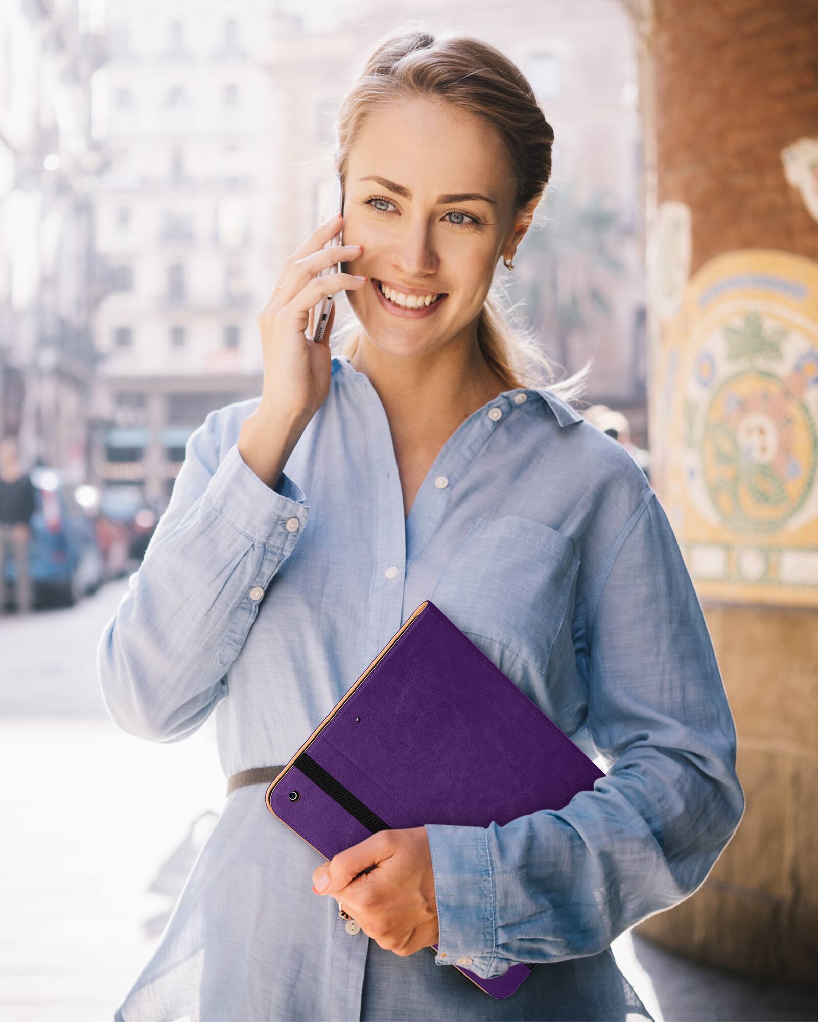 Alt View 2. DTTO - ​Case for iPad 9th/8th/7th Generation 10.2 Inch 2021/2020/2019, Premium Leather Folio Stand - Auto Wake/Sleep - Dark Purple.
