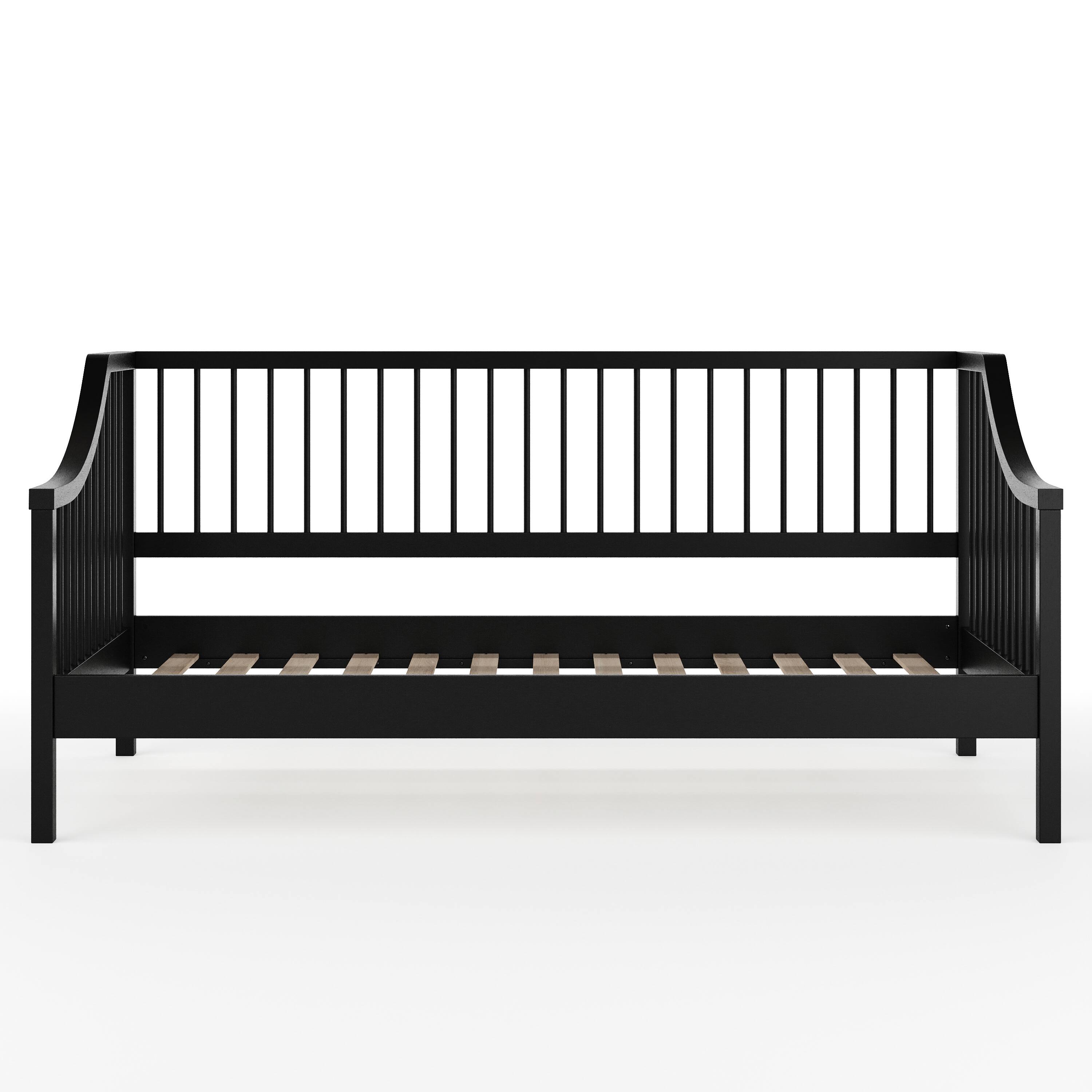 Alt View 18. Martha Stewart - Neely Wooden Twin Size Platform Daybed with Spindles and Wood Slat Foundation - Black.