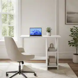 WELLFOR - 31.5 in Computer Desk with Storage Shelves & Adjustable Shelf, Wood Home Office Desk for Small Spaces - White
