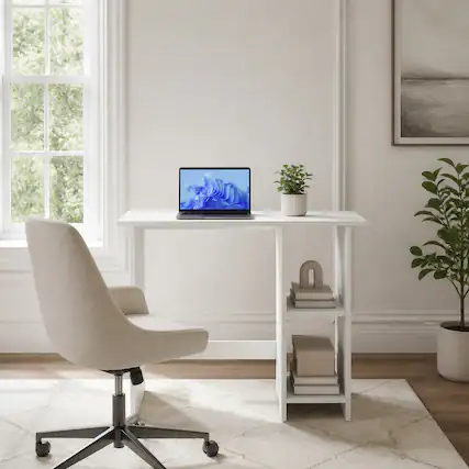 Front. WELLFOR - 31.5 in Computer Desk with Storage Shelves & Adjustable Shelf, Wood Home Office Desk for Small Spaces - White.