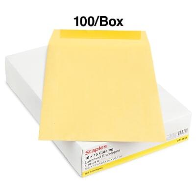 100/Box  
Staples  
10 x 15 Catalog  
Gummed Kraft  
100 Envelopes  
IK 3T7R3