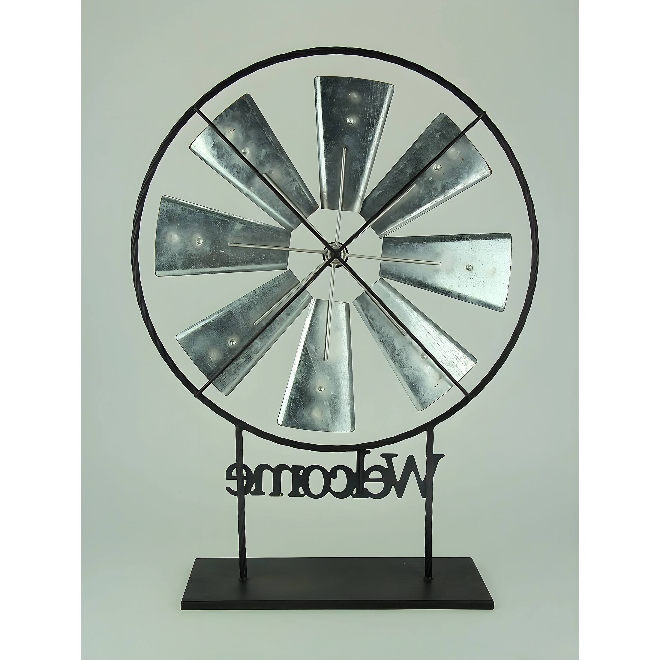 Alt View 2. Direct International - Black and Silver Metal Spinning Windmill Welcome Sign Sculpture - Black.