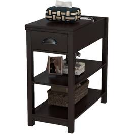 Ecooso - Narrow Sided Table with Drawers and Bottom Partition in Flip Over Design - Black