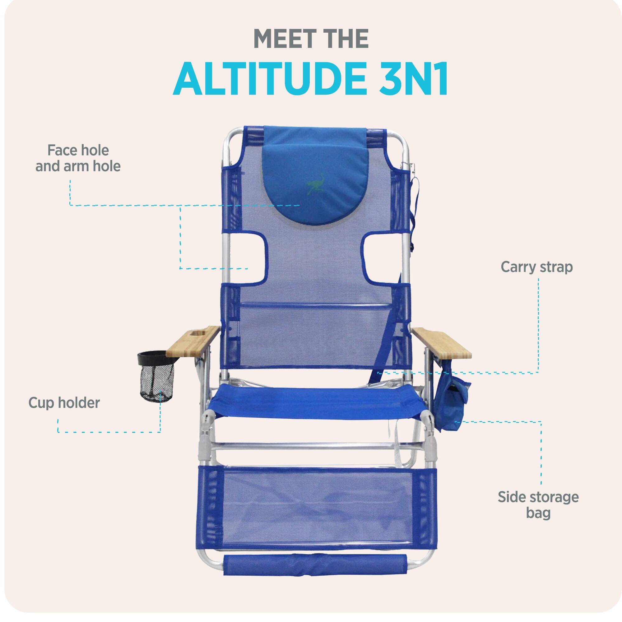 MEET THE ALTITUDE 3N1

- Face hole and arm hole
- Carry strap
- Cup holder
- Side storage bag