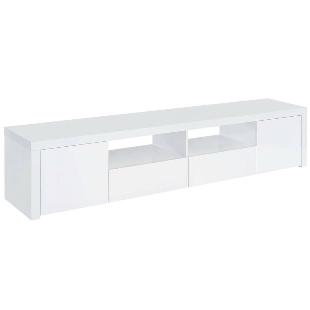 Alt View 3. FurniFact - White high gloss engineered wood TV stand with 2 doors and contemporary design - White.