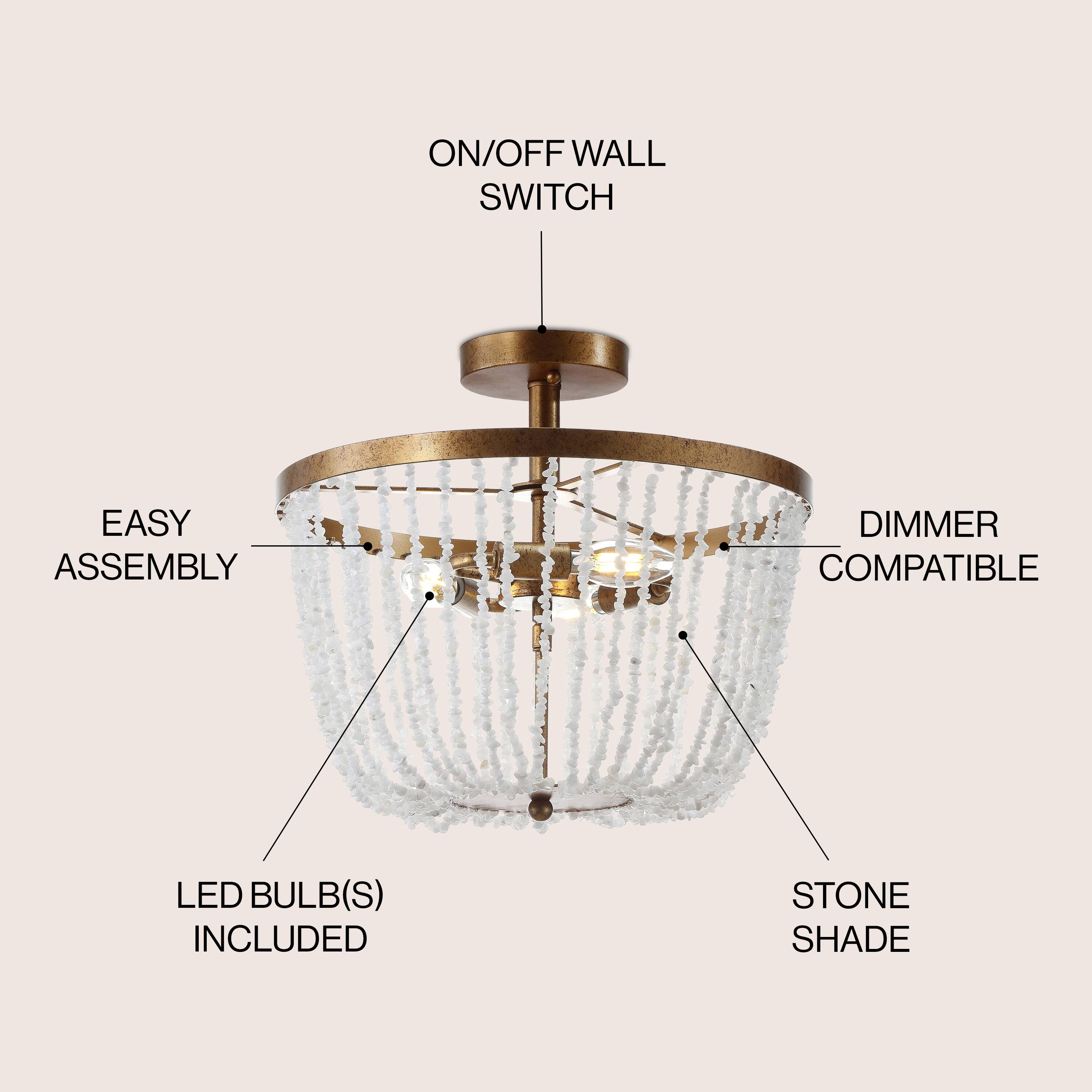 ON/OFF WALL SWITCH  
EASY ASSEMBLY  
DIMMER COMPATIBLE  
LED BULB(S) INCLUDED  
STONE SHADE