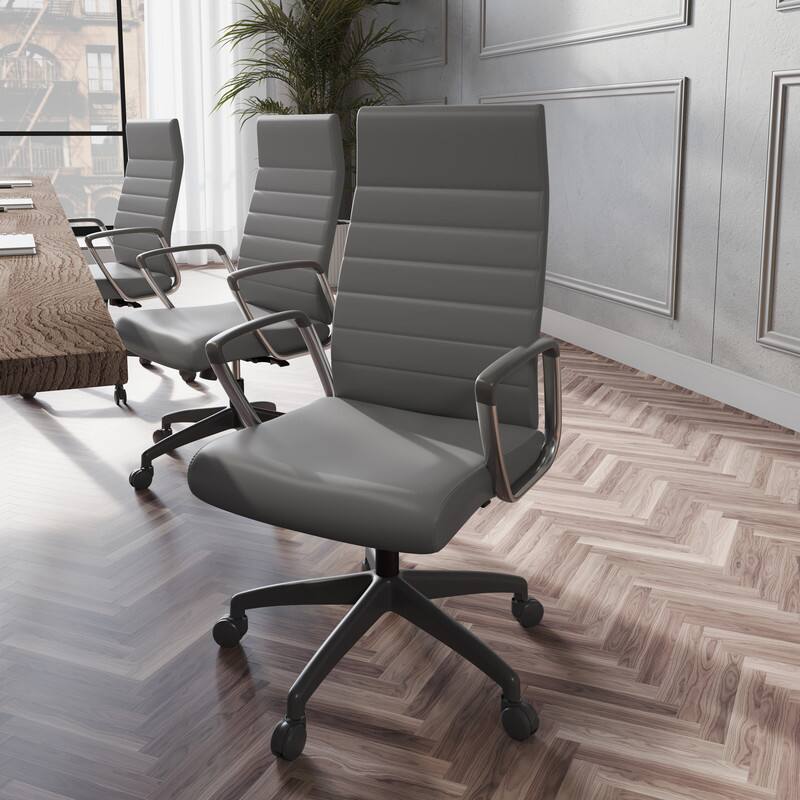 Left. LeisureMod - Hilton Modern High-Back Leather Executive Office Chair with Adjustable Height, Tilt & Swivel - Grey.