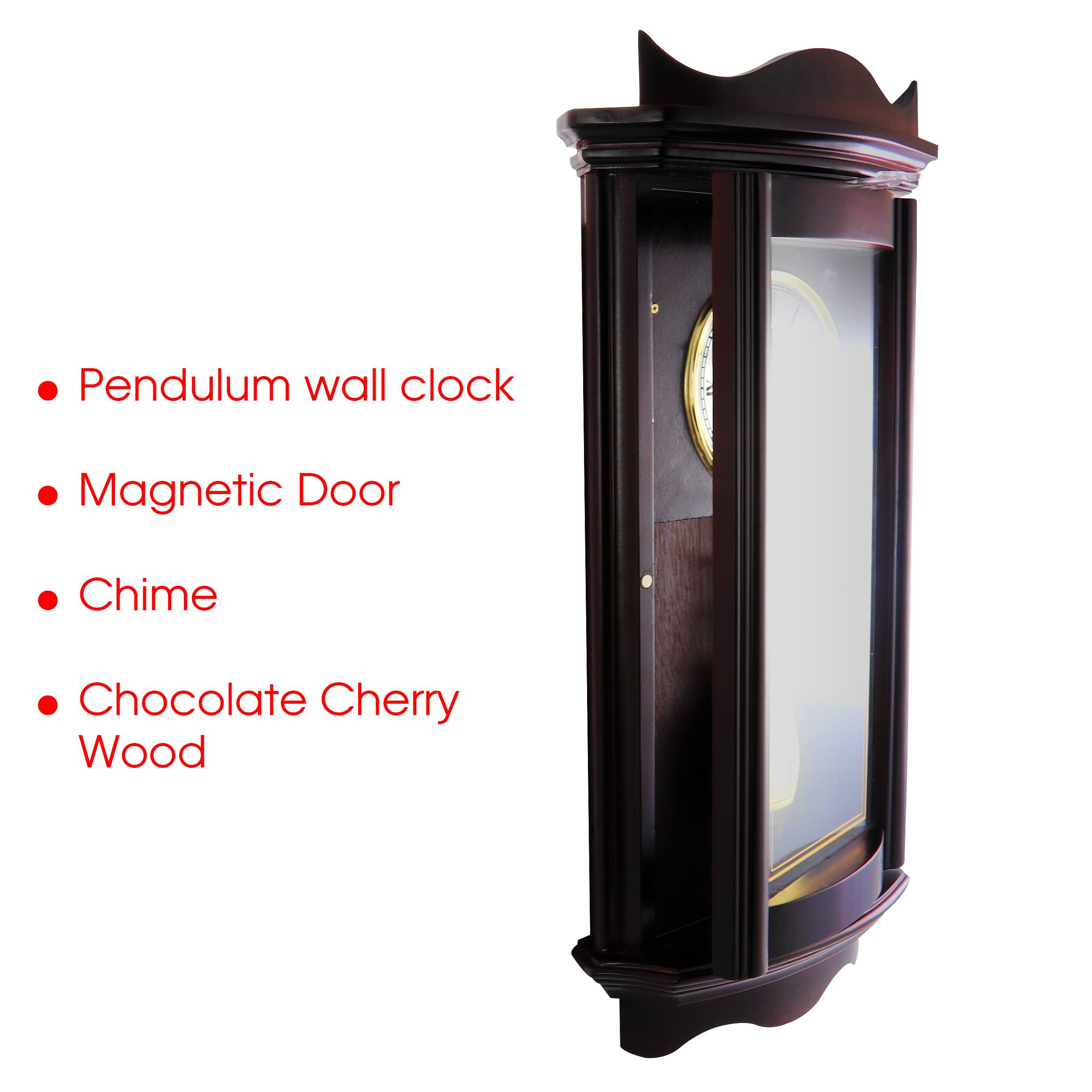 Pendulum wall clock, Magnetic Door, Chime, Chocolate Cherry Wood