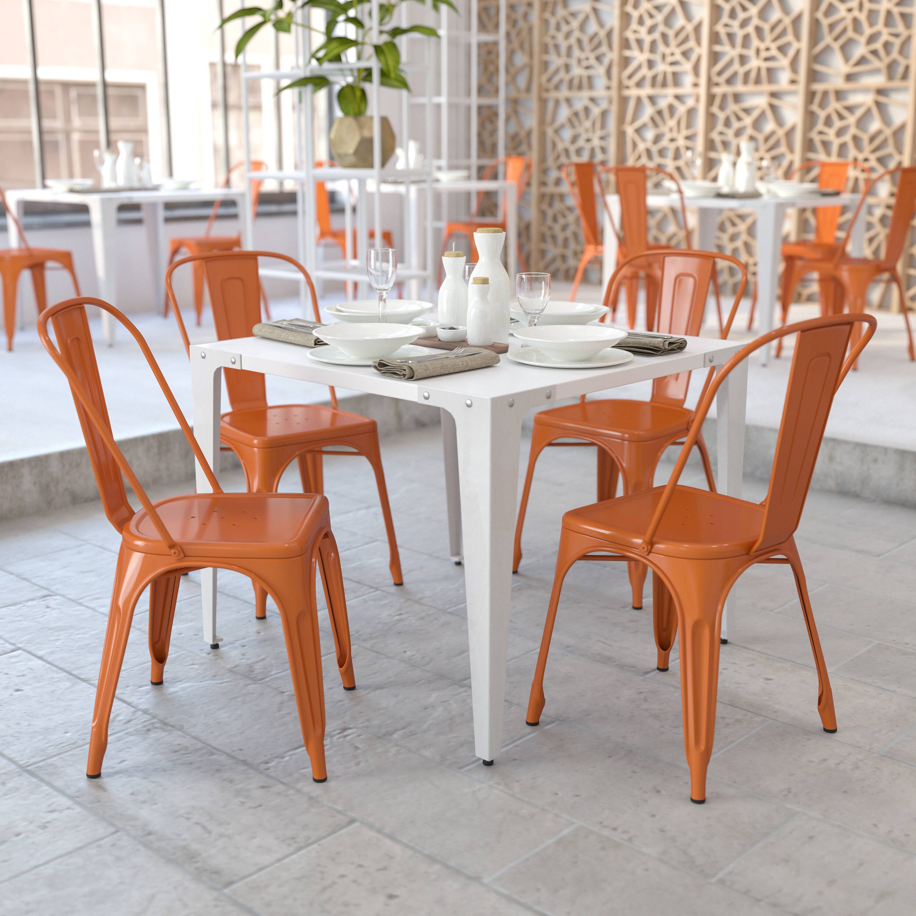 Alt View 2. Emma + Oliver - Commercial Grade 4 Pack Metal Indoor-Outdoor Stackable Chair - Orange.