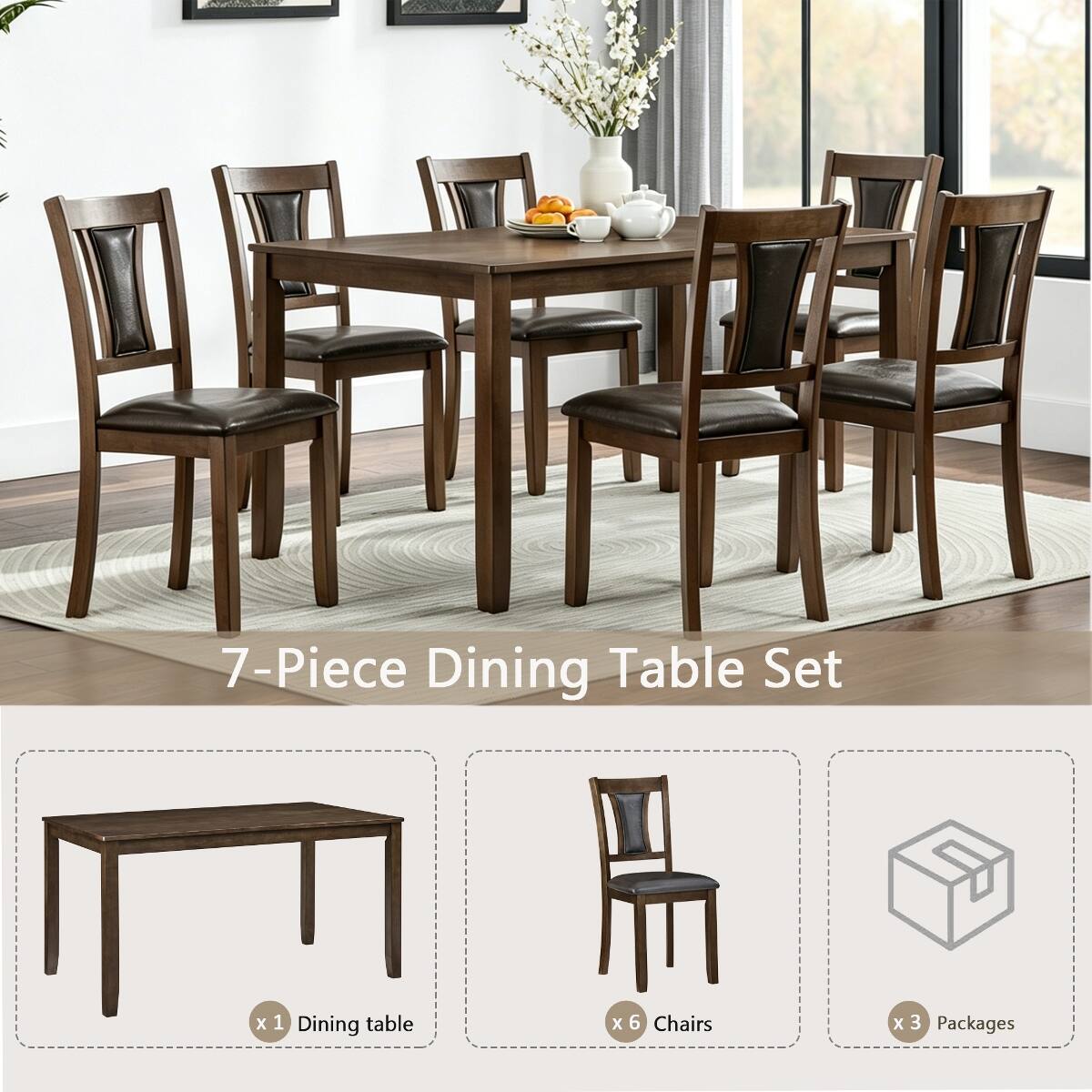 7-Piece Dining Table Set
X 1 Dining table
X 6 Chairs
x3 Packages