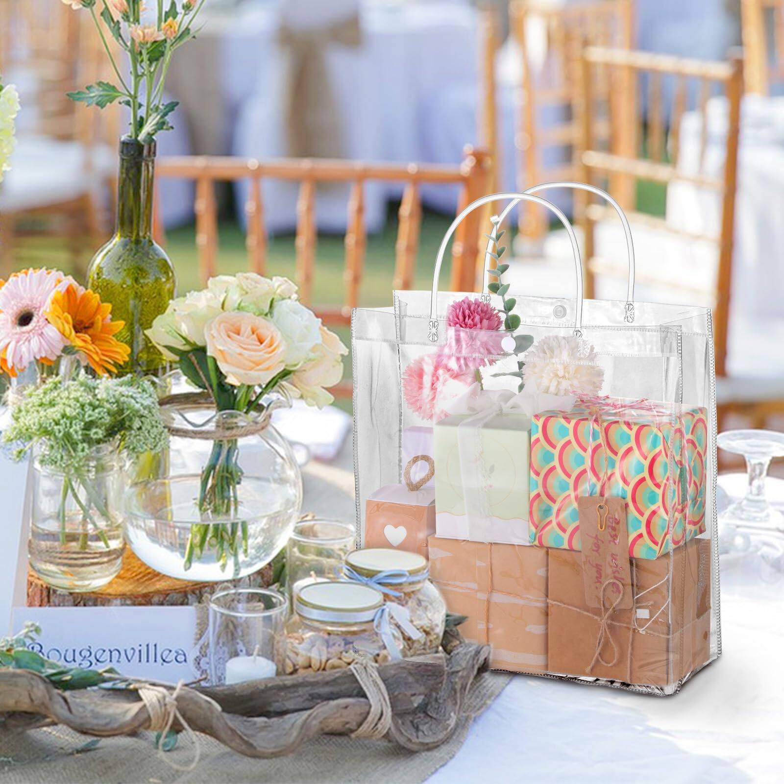 Alt View 6. Paradigms Interiors - 11" X 4" Clear Gift Bags With Handle Large Plastic Wrap Tote Bag Reusable For Gifts Wedding Party Favors - Clear 11x11x4 inches.