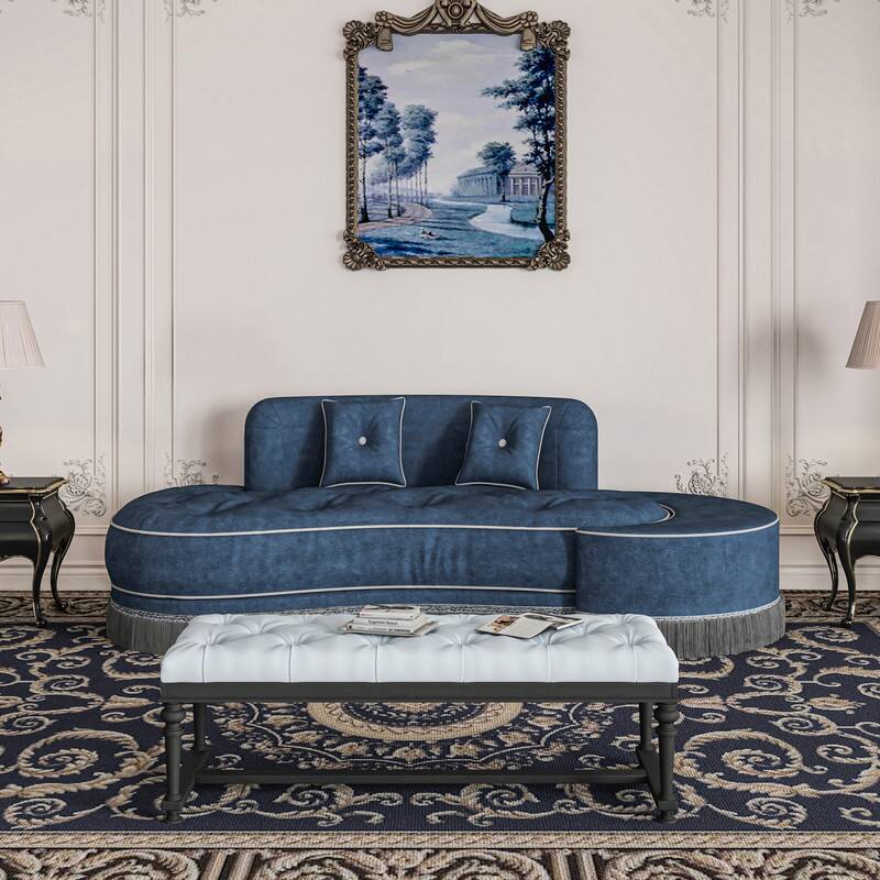 Alt View 2. wowmax - Velvet Modular Sectional Sofa - Blue Curved Couch w/ High-Density Foam & PP Support for Living Room/Office - Blue.