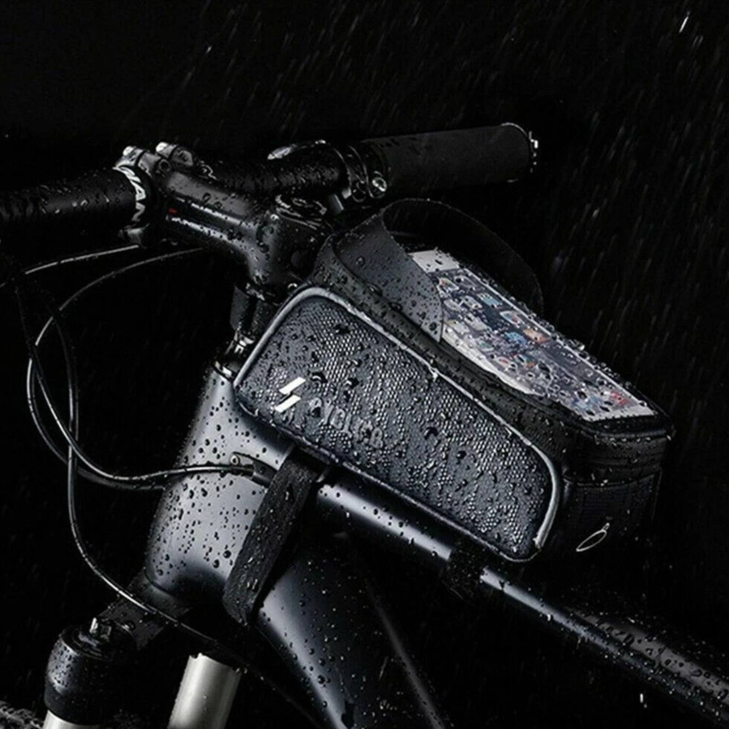 Back. Stock Preferred - Waterproof Bike Front Frame Bag with Phone Holder - Black.