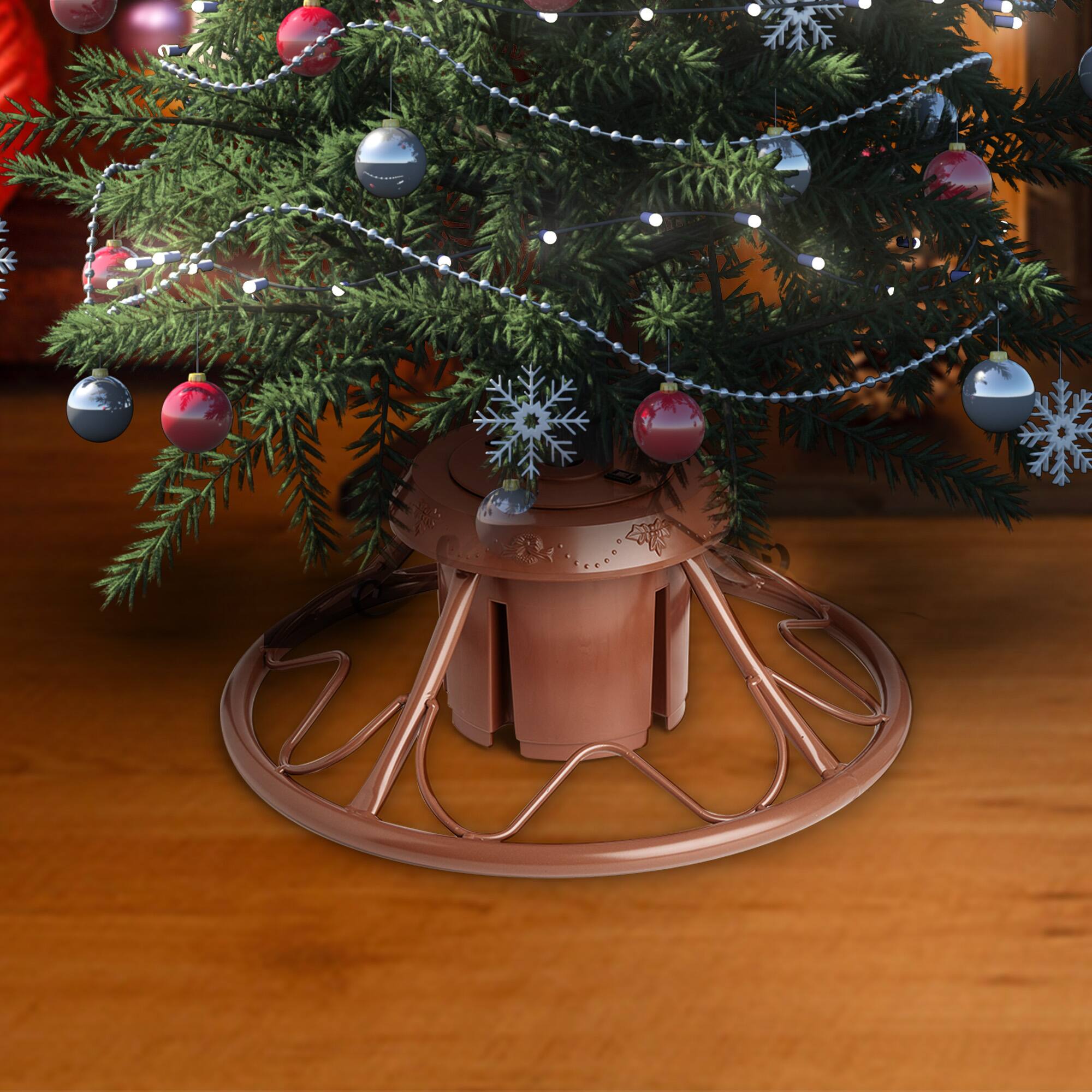 Alt View 1. Home Heritage - Home Heritage 1-1.75" Artificial Christmas Tree Base Rotating Metal Stand, Brown - Brown.