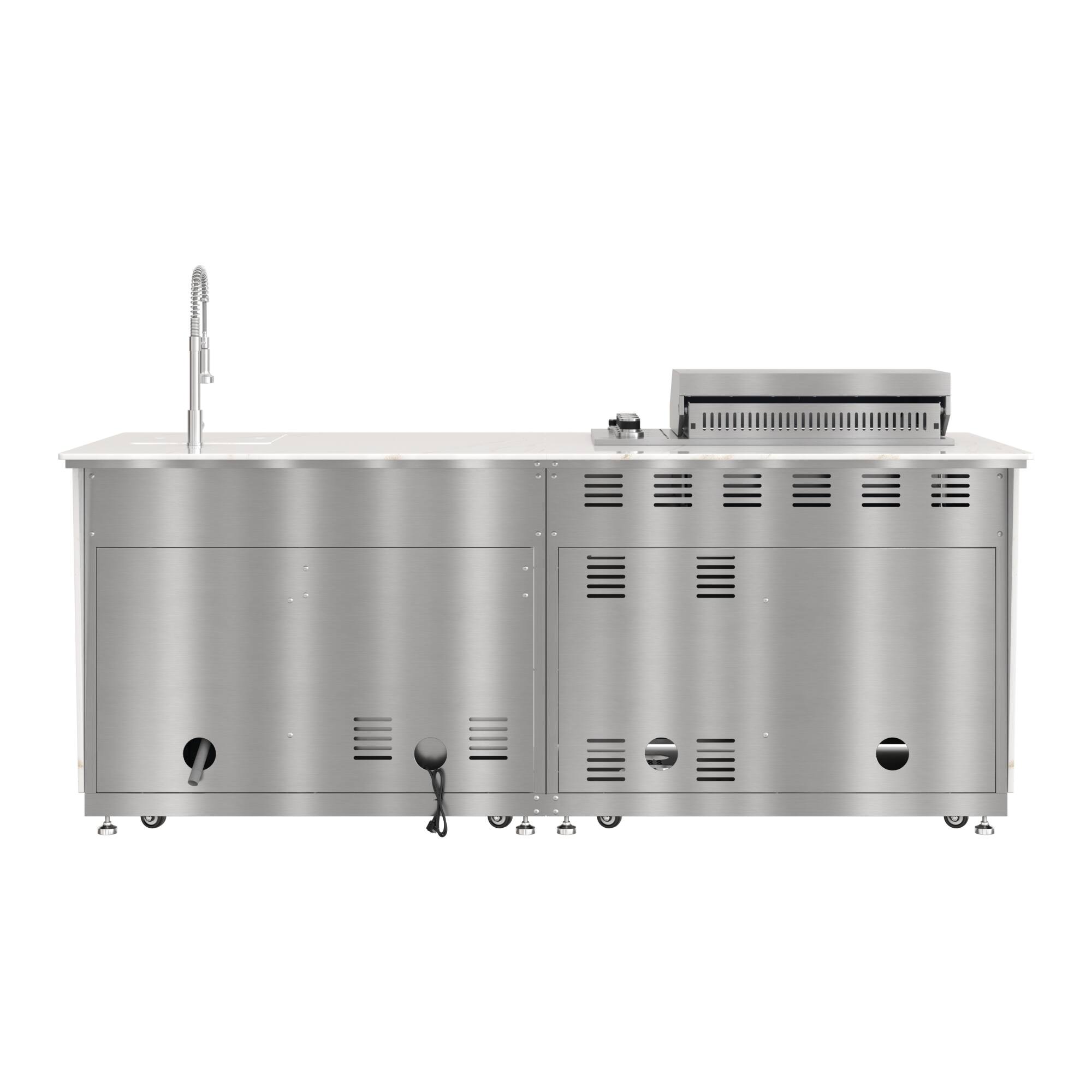 Alt View 9. Koolmore - 95 in. Outdoor Kitchen Island with 4-Burner NG and LP BBQ Grill, White Stone Counters and Sides and Stainless-Steel Sink - Stainless-Steel and White Stone.