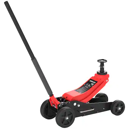 Front. Homcom - 3 Ton Big Wheel Off-Road Jack (6600 lbs), Hydraulic Car Jack with Extra Saddle - Red.