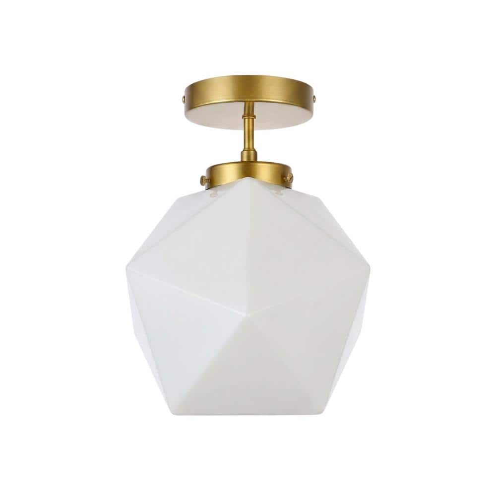 Living District - Lawrence 1 light glass flush mount - Brass And White