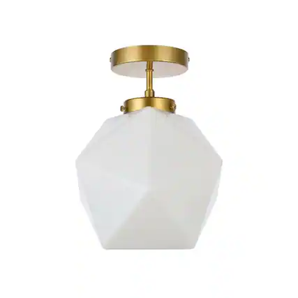Front. Living District - Lawrence 1 light brass and white glass flush mount - Brass And White.