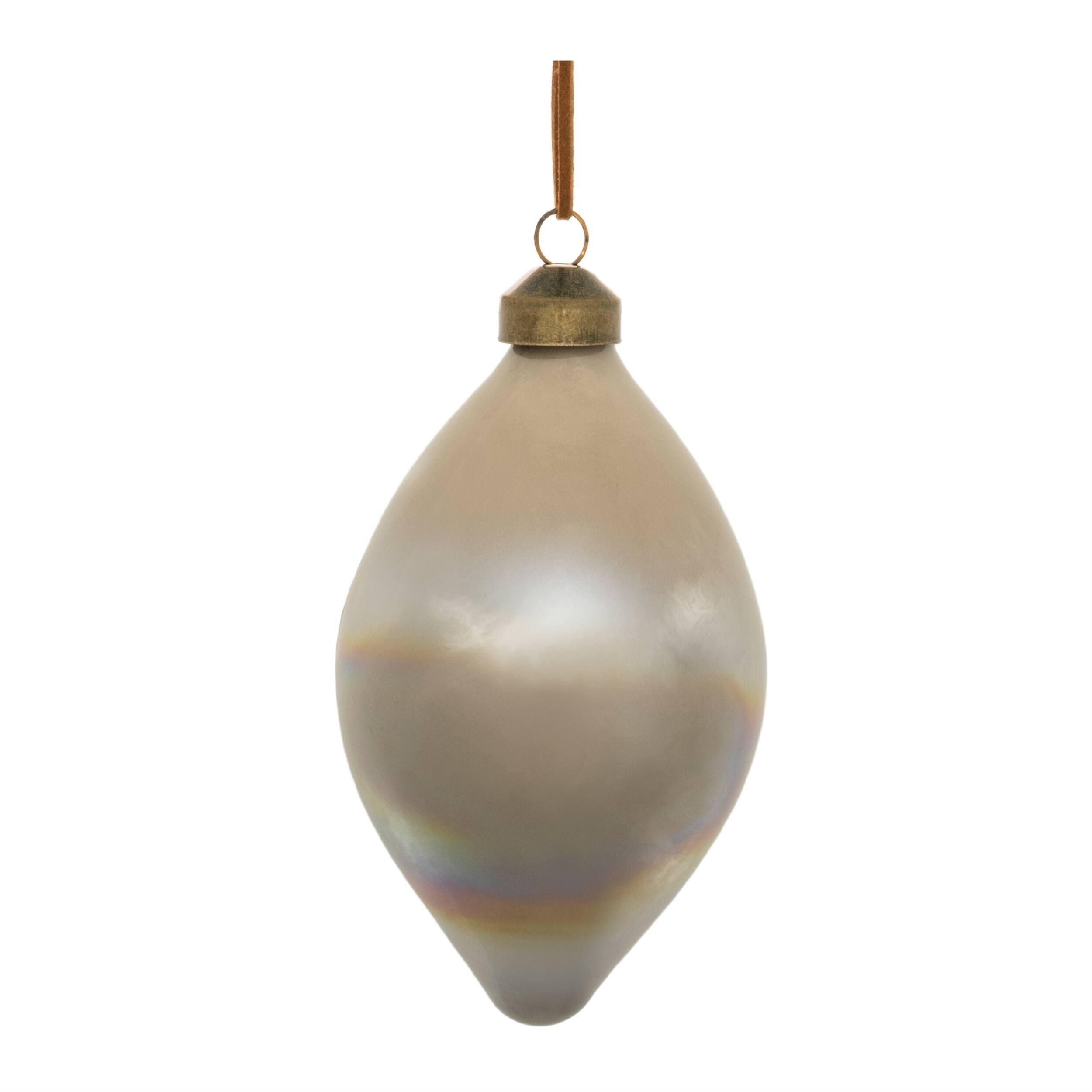 Back. BreeBe - Cloudy Iridescent Glass Ornament (Set of 6) - Beige, Gray.