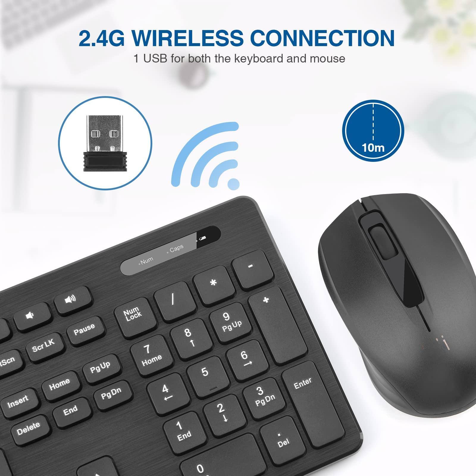 2.4G WIRELESS CONNECTION  
1 USB for both the keyboard and mouse  
10m  

Num Lock  
Pause  
Scr LK  
PgUp  
Home  
PgDn  
End  
Insert  
Delete  
Enter  
PgUp  
PgDn  
Home  
End  
Del