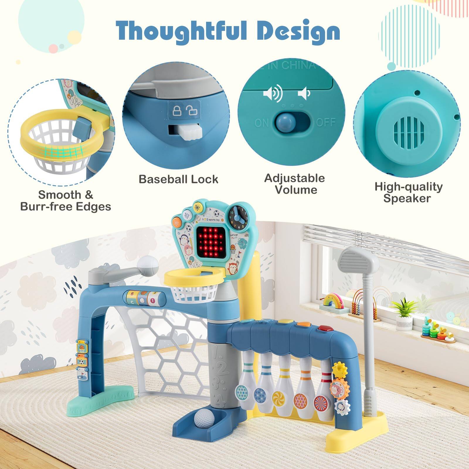 Thoughtful Design  
- Smooth & Burr-free Edges  
- Baseball Lock  
- Adjustable Volume  
- High-quality Speaker