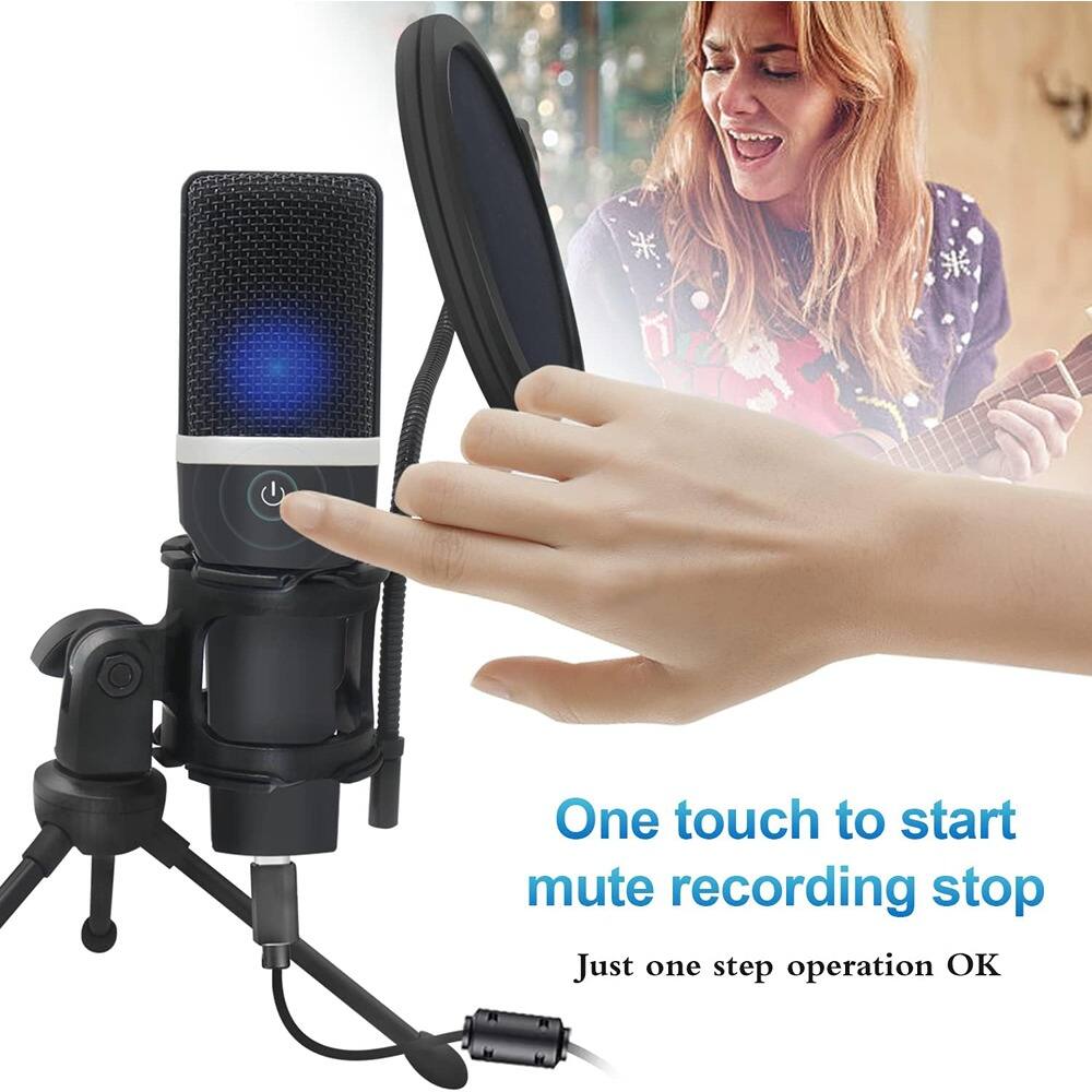 Angle. MOSZAR LLC - USB Condenser Gaming Microphone – Cardioid, Plug & Play, One-Touch Mute for Streaming - Black.