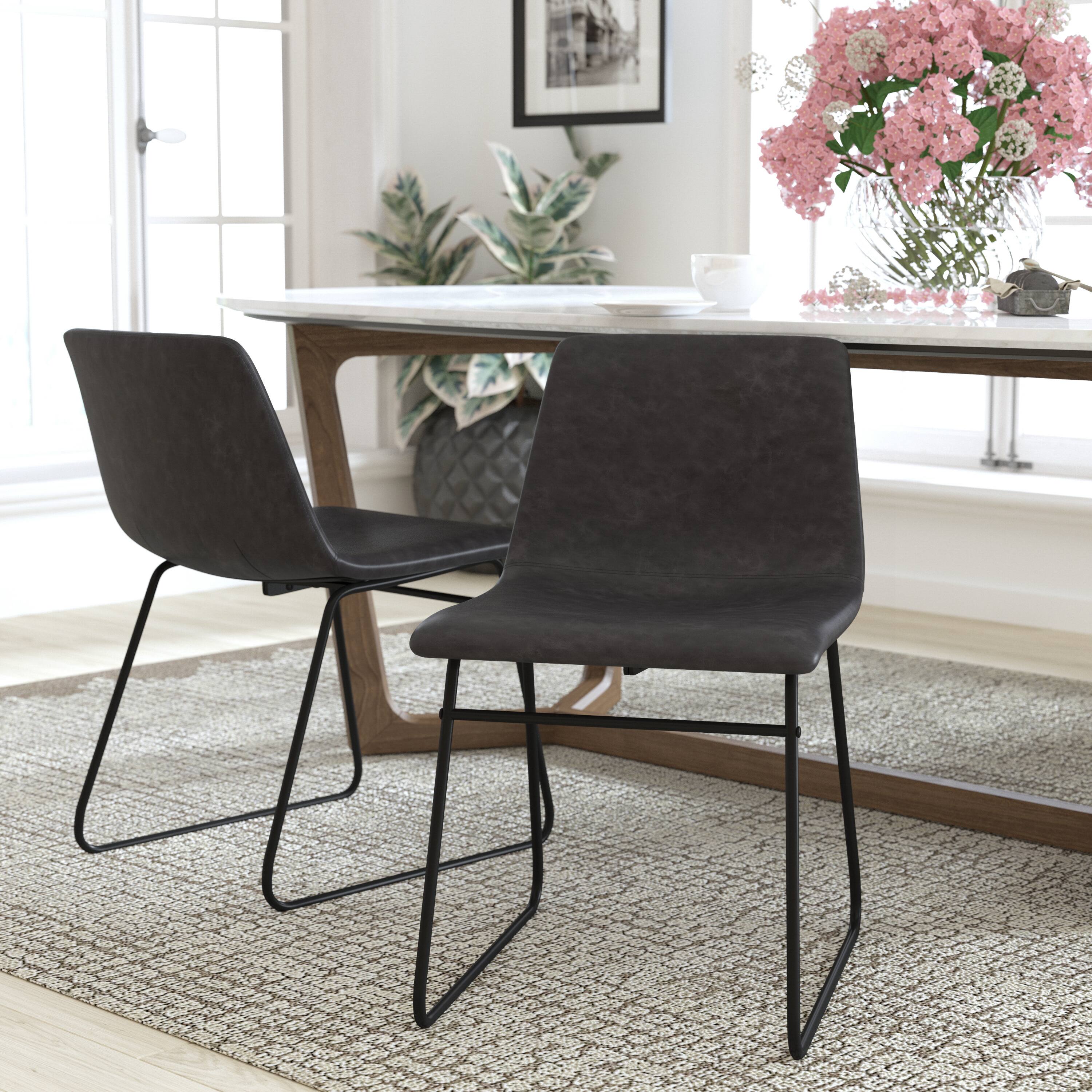 Alt View 12. Alamont Home - 18 Inch Commercial Grade Dining Table Height Chair, Mid-Back Sled Base Dining Chair in LeatherSoft Upholstery, Set of 2 - Gray LeatherSoft/Black Frame.