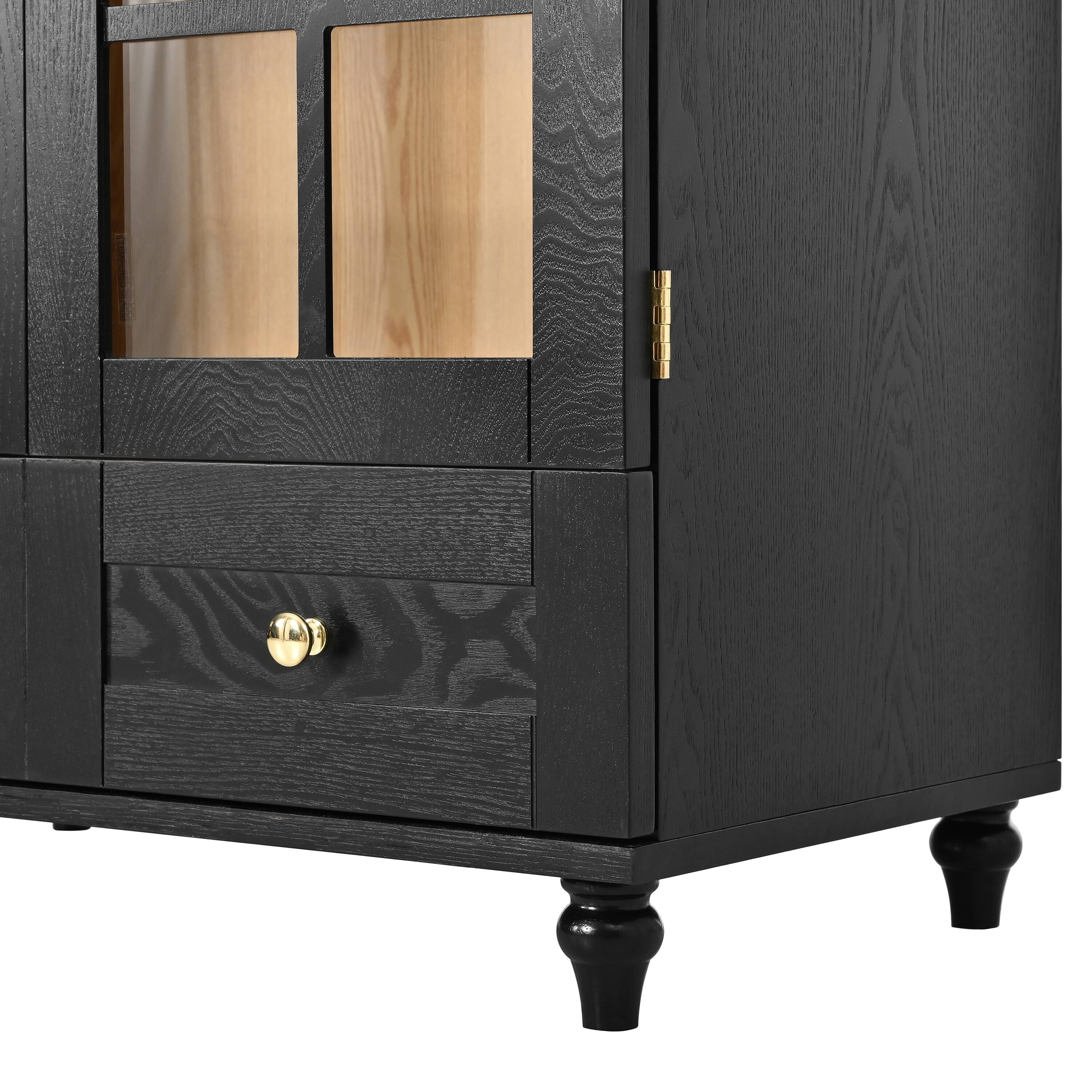 Alt View 10. Loheer - Loheer Arched Display Cabinet Wood Storage Cabinet with Glass Doors Accent Cabinet with Drawers for Living Room - Natural Wood.