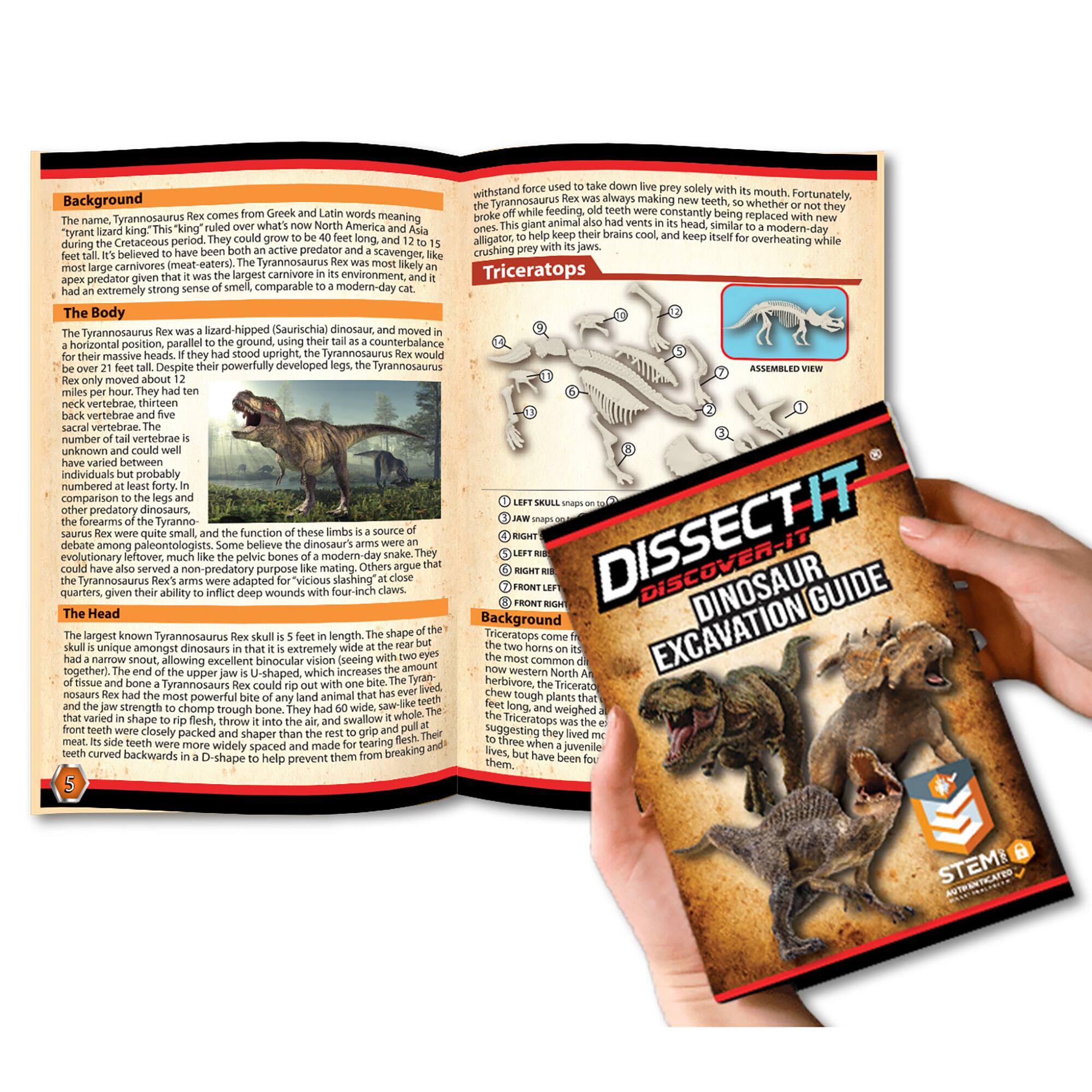 The text on the image is about dinosaurs, specifically focusing on the Tyrannosaurus. The text discusses the meaning of the name, the animal's teeth, and its feeding habits. It also talks about the Tyrannosaurus's strong jaws and how it could crush carnivores. The text also mentions the Triceratops, a dinosaur with a strong sense of smell. The text concludes by discussing the Tyrannosaurus's body structure and how it moved.
